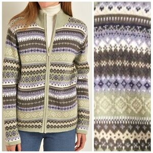 Vintage Dressbarn Fair Isle Full Zip Cardigan Embellished Size XL 90s Y2K Nordic